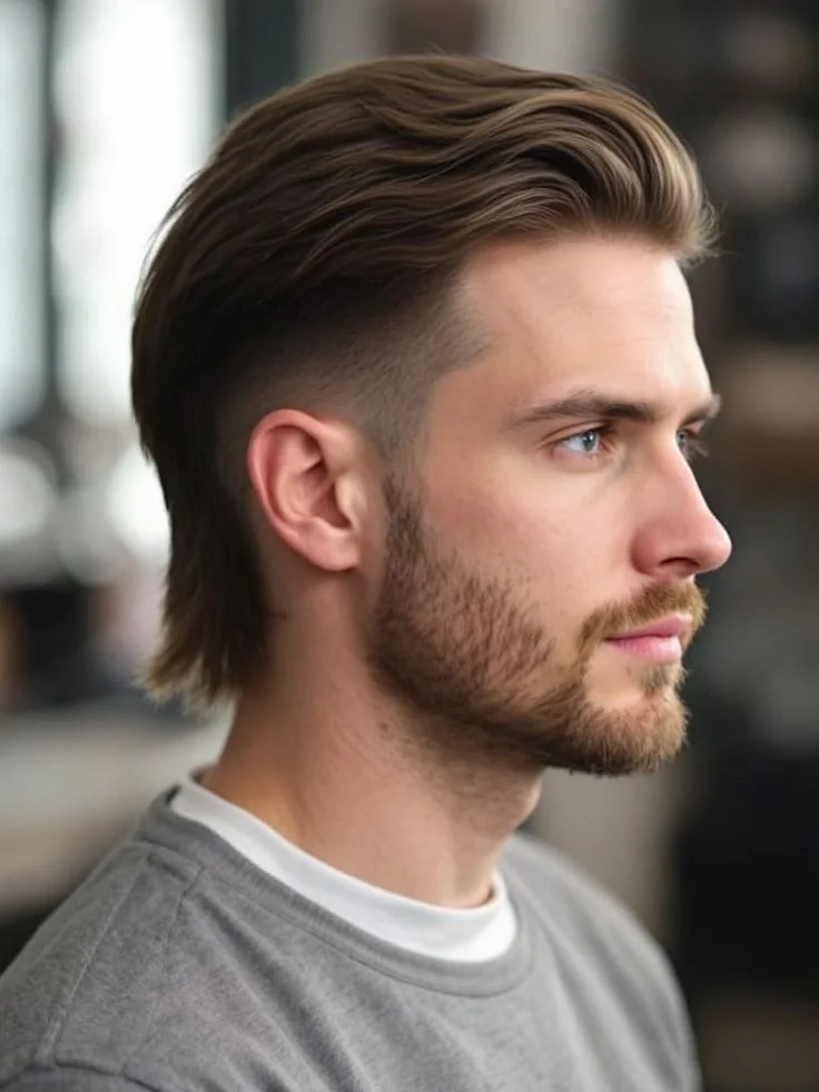 Slicked-Back Straight Mullet: 